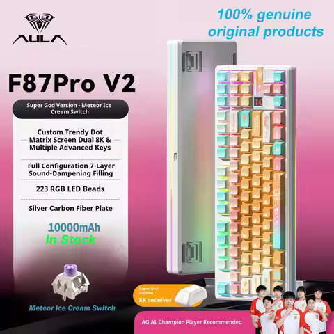 AULA F87 Pro V2 Mechanical Keyboard 3-modes Wireless 12000mAh Long Battery Life Hot-Swap RGB Customi