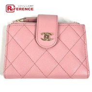 CHANEL 3175**** CC Coco Mark 標誌絎縫馬特拉塞布雙拉鍊卡包零錢包