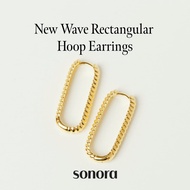 Sonora New Wave Rectangular Hoop Earrings, Interlude Collection, 18K Gold Plated 925 Sterling Silver