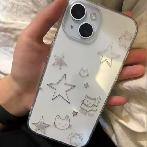 Simple Cute Cat Stars Kawaii Creative Phone Case For iPhone 16 15 14 13 12 11 Pro XS Max 7 8 Plus MI