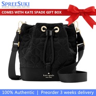 Kate Spade Handbag In Gift Box Spade Flower Quilted Fabric Bucket Bag Black # KK076