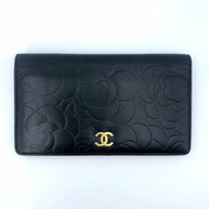 Chanel 經典山茶花壓紋長夾，香奈兒，金色雙C，錢包，女夾，二手真品，正品，現貨