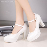 ✜Kasut wanita platform bertumit tinggi cheongsam model putih kasut tunggal bertumit tebal kulit lembut saiz besar kasut