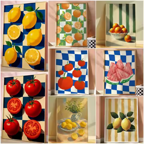 Kitchen Prints Fruit Wall Art, Preppy Wall Art, Bar Cart Art Print, Aesthetic Kitchen Decor, Retro F