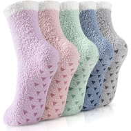 Trifabricy Fuzzy Socks - 5 Pairs Slipper Socks for Women, Women's Winter Warm Cozy Sock, Non Slip Fu