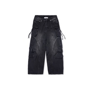 HADES Wash Baggy Denim Trousers Black - Genuine HADES Brand unisex long denim pants
