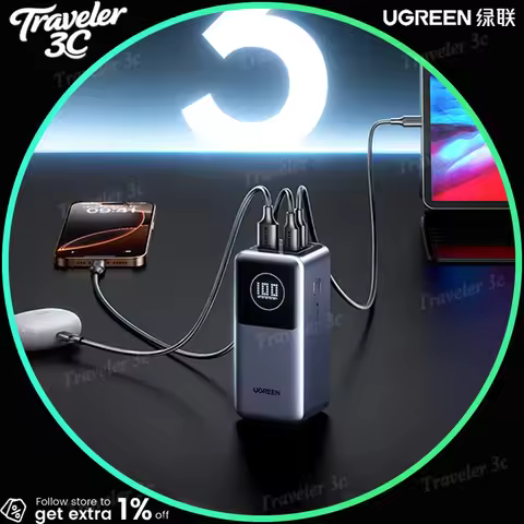 Big Sales UGREEN Nexode Pro 165W Power Bank 20000mAh Large Capacity Built-in 65CM Cable Mobile Power