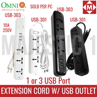 Omni Travel Extension Cord w/USB Port (1 or 3 USB Outlet) USB-301 USB-303