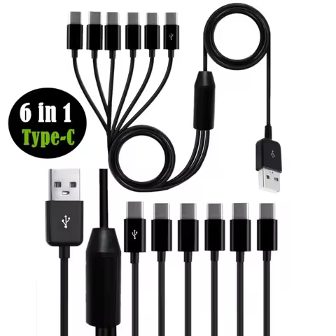 6 In 1 Micro USB/Type C Splitter Cable USB A 2.0 to 6 Micro USB/Type C Data Sync Charing Cable For P