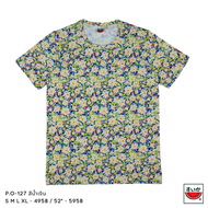 เสื้อแตงโม (SUIKA) - เสื้อยืดคอกลม โปเชียล พิมพ์ลายดอกไม้ ( P.O-127 )