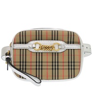 成色極佳的 Burberry 1983 格紋腰包，棉質，米色和銀色，斜背包，1716 [二手] BURBERRY