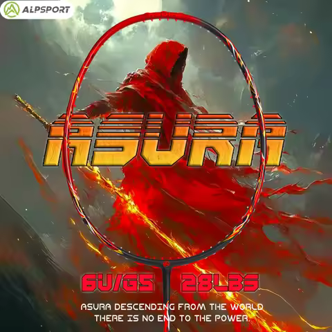 ALP Ashura 6U Badminton Racket Black and Red Original Full Carbon Fiber High-LBS Offensive Single Ra