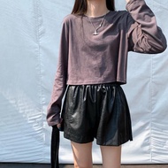 [HCM]Áo Thun Nữ Tay Dài Croptop Trơn Basic Modern Style
