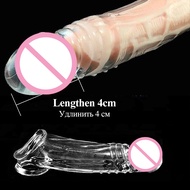 Reusable Extender Cock Crystal Sex Condoms with Spike and Bolitas for Men Big Head Ribbed Enlarge Cock Penis Sleeve