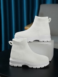 男孩白色高筒袜套設計滑步運動鞋