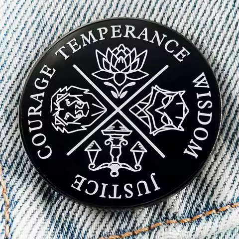 Cardinal Virtues Enamel Pin Stoicism Badge Temperance Justice Wisdom Courage Symbol Brooch