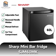 Sharp Mini Bar Fridge 60L SJM60MK with Recessed Handle, Adjustable Feet, Wired Shelf