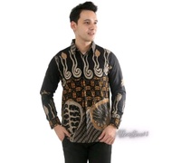 gamis batik kombinasi polos - kemeja hitam xxxl