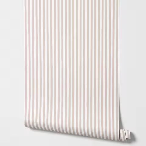 Blush Pink Stripe Wallpaper Neutral Nursery Wallpaper Hand-drawn Stripes Blush Pink Kids Room Wall D