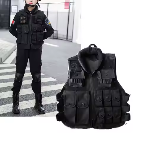 POLICE Law Enforcement Vest Tactical Vest SWAT Combat Waistcoat Hunting CS Protective Equipment Blac