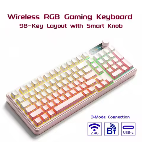 Gradient Aesthetic Wireless Keyboard 98 Key RGB Bluetooth 5.0 2.4G USB-C Wired Triple Mode 4000mAh Q
