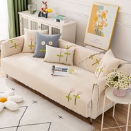 Ins Style Sofa Cushion Cover Non-Slip L Shape 1/2/3/4 Seater Sofa Protector Flower Embroidery Couch Cushion Slipcover Backside Anti-skid Towel Mat