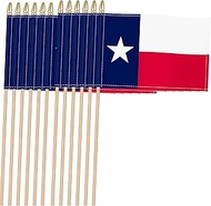 KimSouthD 12 Pack 4x6 Small Texas Flag TX State Flags on Stick Flags for Outside Handheld, Patriotic
