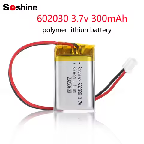 Soshine 602030 300mAh Lithium Rechargeable Battery 3.7V Li-ion Polymer Battery for Bluetooth Headset