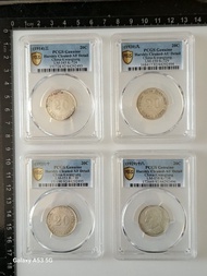 四枚.PCGS.評級(XF/AU).民國三/九/十/十八年<廣東省貳毫>銀幣.