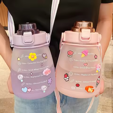 1.3 Liter Water Bottle Large Capacity Drinking Bottle with Straw for Outdoor Travel Sport Fitness Cu