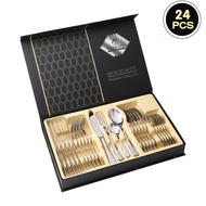 1010 Stainless Steel Cutlery Fork Spoon Flip Black Box 24-Piece Set Tableware Gift Box Western Food 