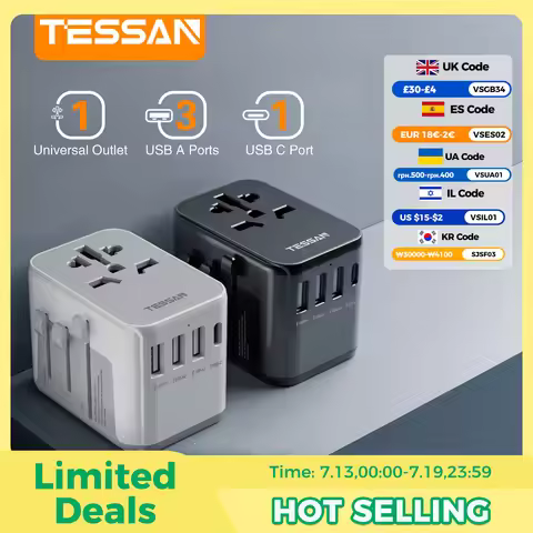 TESSAN Universal Travel Adapter with USB Port and Type C, Worldwide Power Adapter EU/UK/USA/AUS Plug