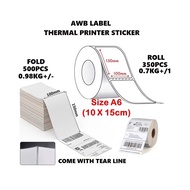 A6 Thermal Sticker Roll Thermal Label Sticker FOLD 100mm*150mm Thermal Airway Bill Shipping Label AWB Label 100x150