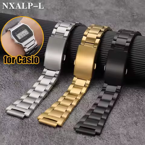 18mm Stainless Steel Watch Band for Casio F-91W AQ230 F84 F108 A168 AE1200 SGW400 Folding Buckle Met