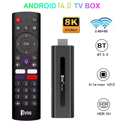 TV98 ATV Smart TV Stick Android 14.0 TV Box Allwinner H313 8K Video BT5.0 2.4G 5G WiFi Media Player 