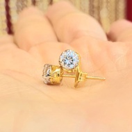 Gold Earrings With Single Diamonds Simple And Looks Good When Worn. Real Body Set With CZ Play With 