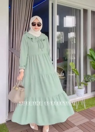 Zulaika Gamis Ruby Rubiah Crinkle Kerah Daun dengan tali model terbaru 2022 - Busui Friendly Dengan
