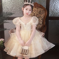 Children Dress Princess Dress Little Girl White Flower Girl Wedding Dress High-End Girl Piano Perfor