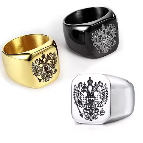 7/8/9/10/11/12 Stainless Steel Double Head Eagle Ring Gold Silver Color Russian National Badge Finge