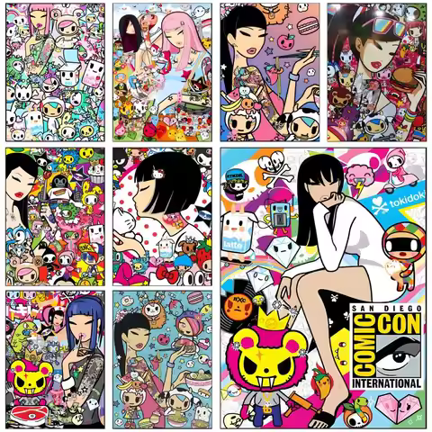 Kawaii T-Tokidoki Anime Poster Self-adhesive Art Waterproof Paper Sticker Coffee House Wall Decor