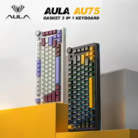 AULA AU75 Wireless Mechanical Keyboard, equipped with hot-swappable RGB gaming keys, featuring custo