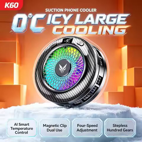 K60 9V/3A Magnetic Semiconductor Phone Cooler with AI Digital Display RGB Light TEC Cooling Fan Radi