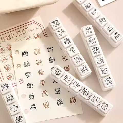 Cute Cat Emoji Stamp Daily Life Work Good Mood Series Cartoon Mini Pattern Stamps for Journaling Pla