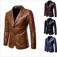 Plus Size Men's Synthetic Leather Blazer With Long Sleeves/Lapel/Pocket/Button /Plain Color For Autumn / Winter