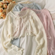 YUJIN Sun Protected, Sunscreen Clothing Ruffle Design Sunscreen Cardigan,  Thin Long Sleeve Polyeste