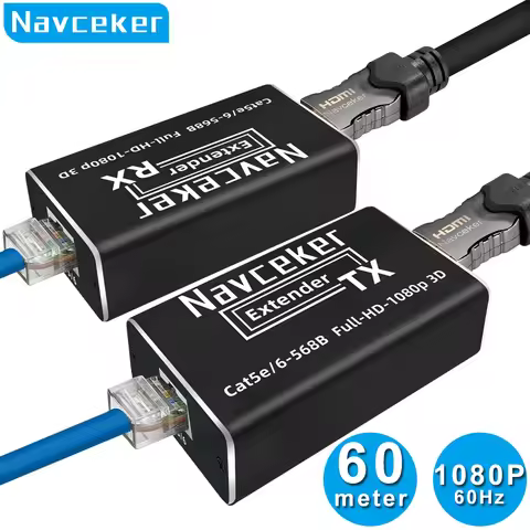 Navceker 60m HDMI Extender POC 1080P 3D HDMI Extender No Loss EDID RJ45 to HDMI Extender Transmitter