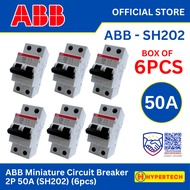 ABB SH202-C50 2P 2Pole 50A 50Amp Miniature Circuit Breaker C-Curve 6kA 10kA 400V 230V (BOX OF 6PCS)