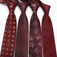 Wine Red Retro Tie Men Groom Groomsmen Wedding Wedding Tie Yarn-dyed Polyester Silk Business Tie Rea