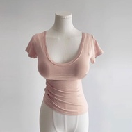 Áo Thun Cotton American Slim Fit Short Sleeve Pure Color Summer New Style Pure Cotton Short Length C