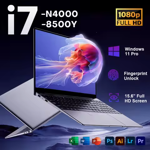 2025 Ultra-thin Laptop Windows 11 Intel Core i7 8500Y N4000 Notebook 16GB DDR4 1TB 2TB SSD 15.6" Fin